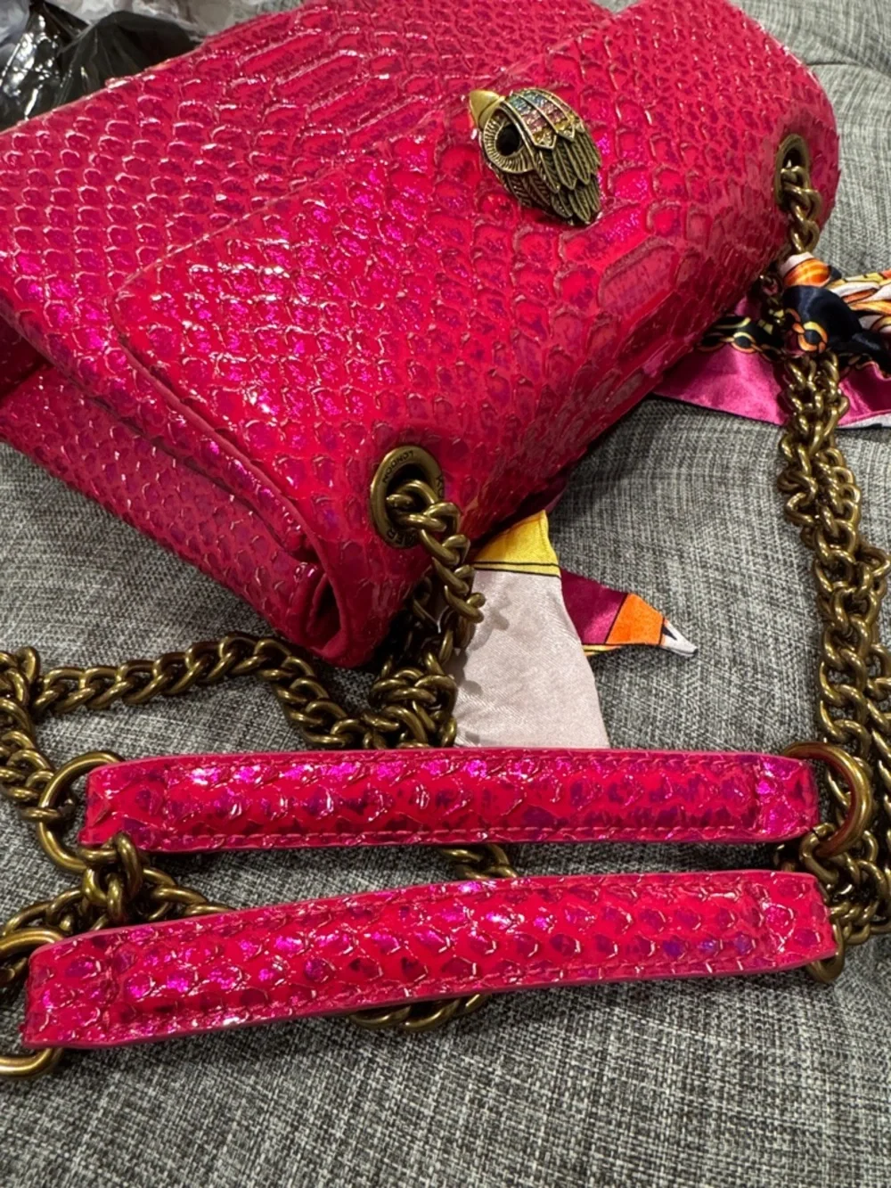 Kurt Geiger Bag Kensington Snake Embossed Sample Sale Pink Textured Crossbody - Picture 16 of 17